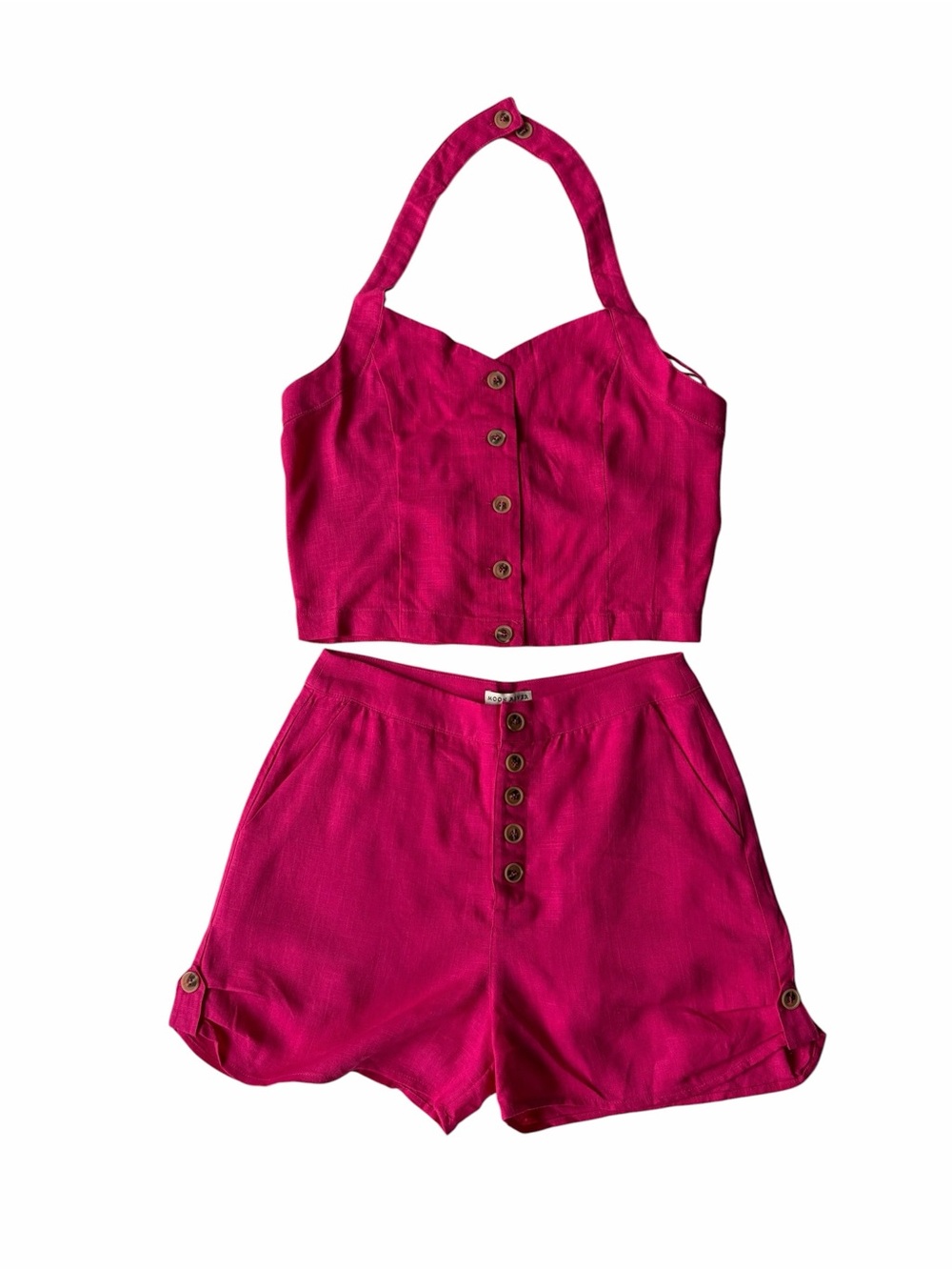 NWT Moon River Vibrant Pink 2-Piece Linen Blend Short & Halter Vest Set Size-Med